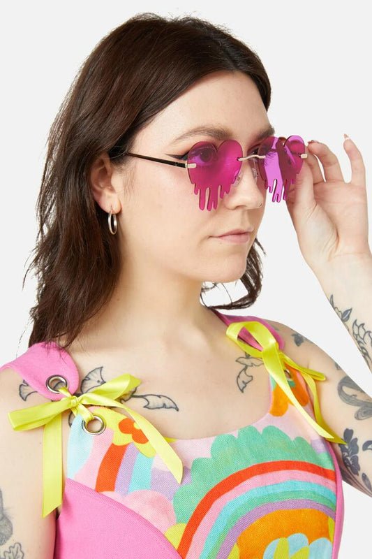 Image of Sunglasses. Productname: Dripping Heart Glasses in Hot Pink colour by brand - Dangerfield