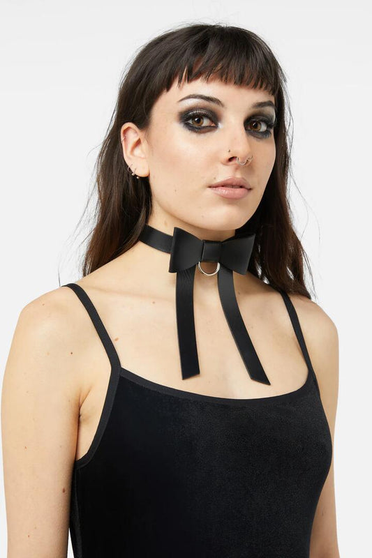 Image of Jewelry. Productname: PU Bow Choker in Black colour by brand - Dangerfield