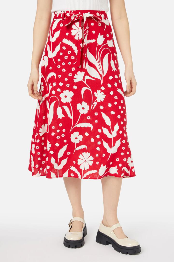 Image of a model wearing Skirts. Productname: Irene Skirt in Cherry colour by brand - Princess Highway