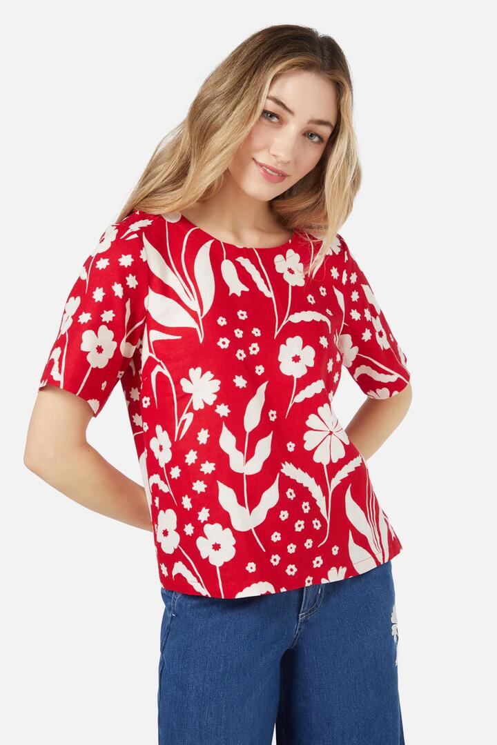 Image of a model wearing Tops. Productname: Irene Top in Cherry colour by brand - Princess Highway