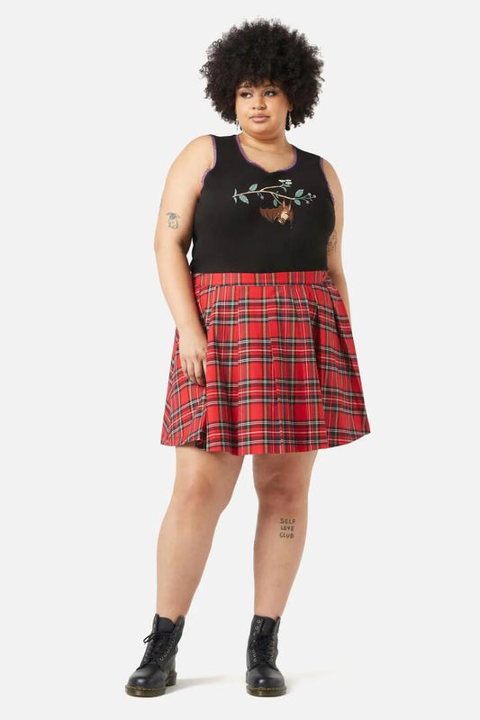 Image of a model wearing Skirts. Productname: Curve Chosen Tartan Skirt in Red colour by brand - Dangerfield