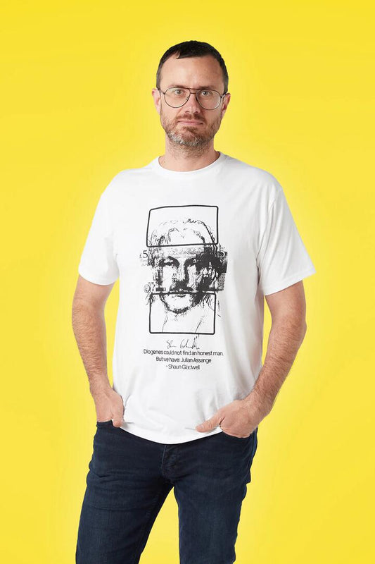 Image of a model wearing Tops. Productname: Assange Sketch in White colour by brand - Pulp Kitchen
