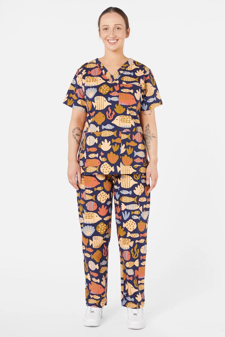 Image of a model wearing Uniforms & Workwear. Productname: Aquarium Scrubs Set in Blue colour by brand - Princess Highway