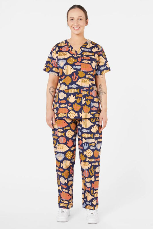Image of a model wearing Uniforms & Workwear. Productname: Aquarium Scrubs Set in Blue colour by brand - Princess Highway