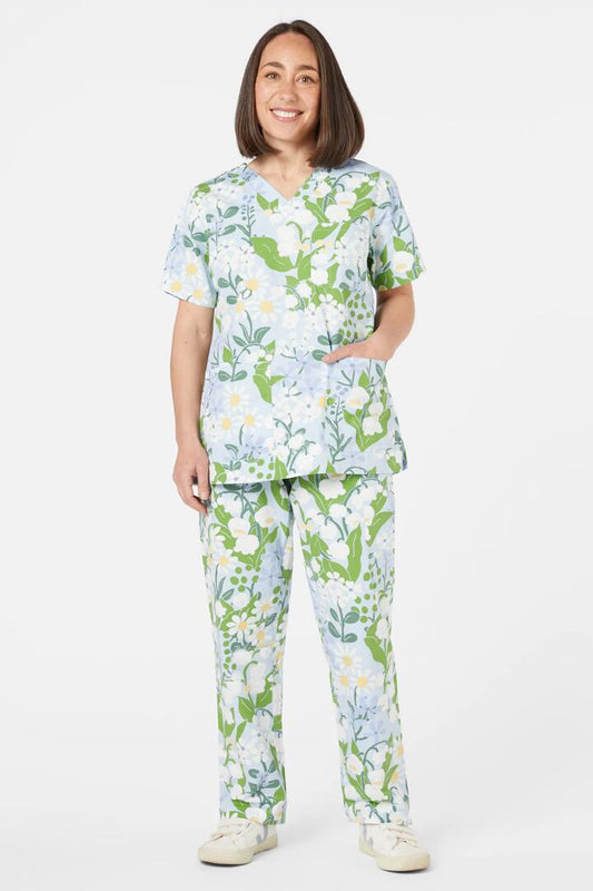 Image of a model wearing Uniforms & Workwear. Productname: Lily Of The Valley Scrub Set in Blue colour by brand - Dangerfield