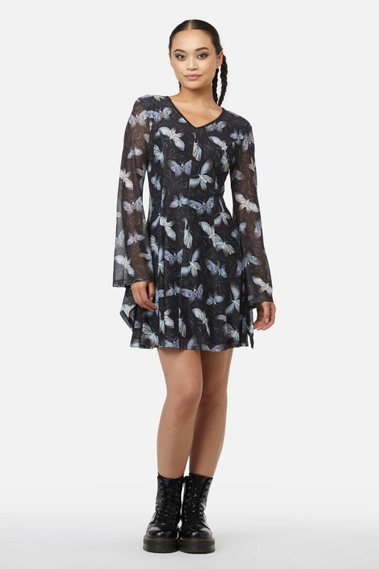 Image of a model wearing Dress. Productname: Larvae Mesh Dress in Black colour by brand - Black Friday