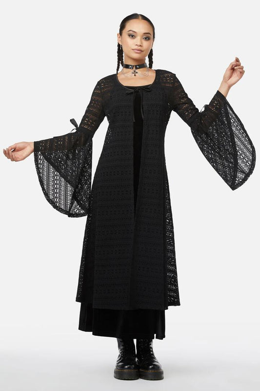 Image of a model wearing Outerwear. Productname: Lydia Duster Jacket in Black colour by brand - Black Friday