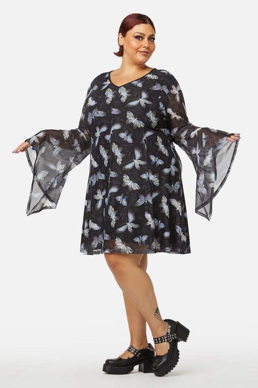 Image of a model wearing Dress. Productname: Curve Larvae Mesh Dress in Black colour by brand - Black Friday