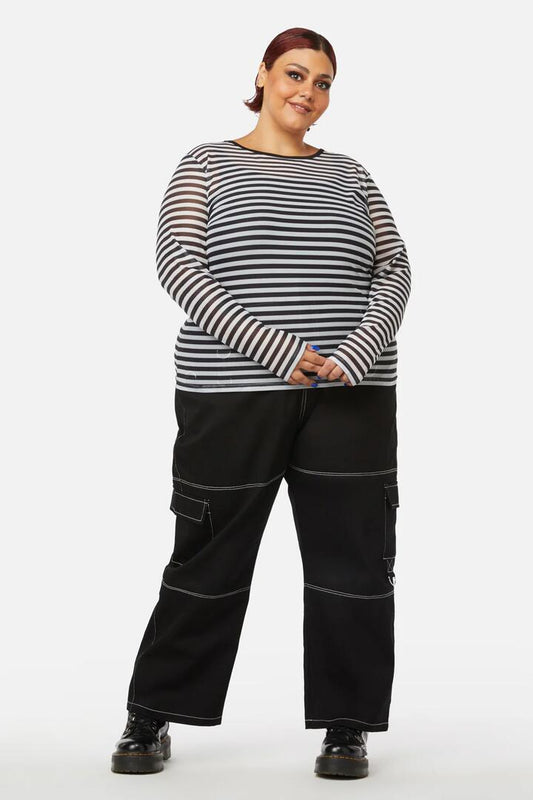 Image of a model wearing Tops. Productname: Curve Jiji Mesh Top in Black/White colour by brand - Black Friday