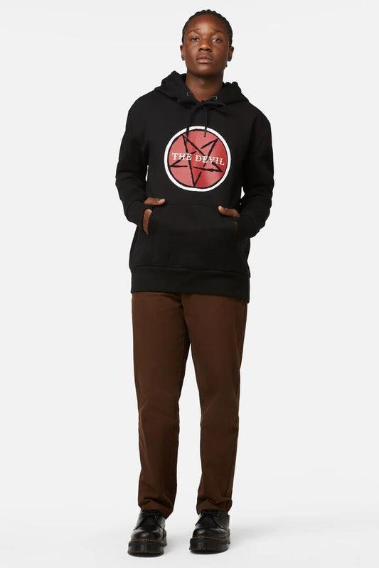 Image of a model wearing Outerwear. Productname: The Devil Hoodie in Black colour by brand - Dangerfield