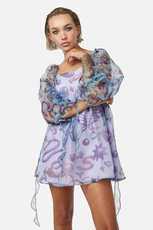 Image of a model wearing Dress. Productname: Abyss Puffy Dress in Multi colour by brand - Dangerfield
