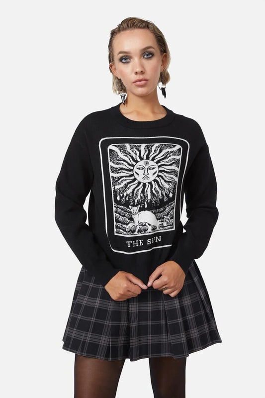 Image of a model wearing Tops. Productname: Sun Moon Knit in Black colour by brand - Dangerfield