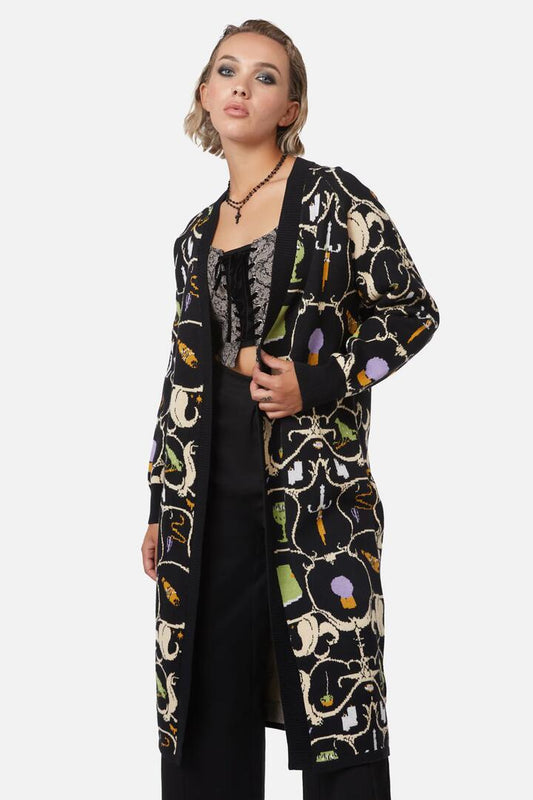 Image of a model wearing Outerwear. Productname: Ceremonial Long Cardigan in Multi colour by brand - Dangerfield
