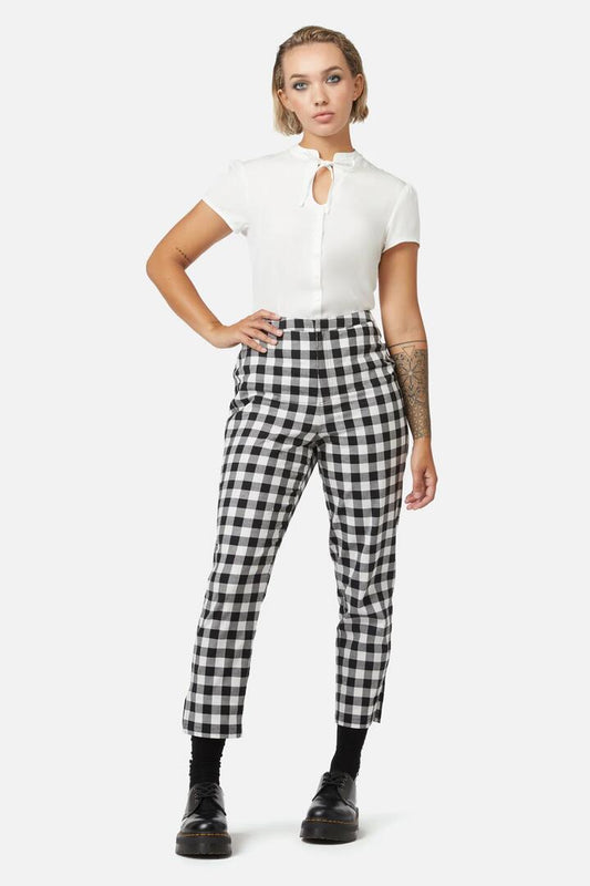 Image of a model wearing Pants. Productname: Flo Pant in Black/Cream colour by brand - Dangerfield