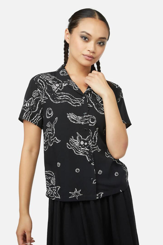 Image of a model wearing Tops. Productname: Shadows Blouse in Black colour by brand - Black Friday