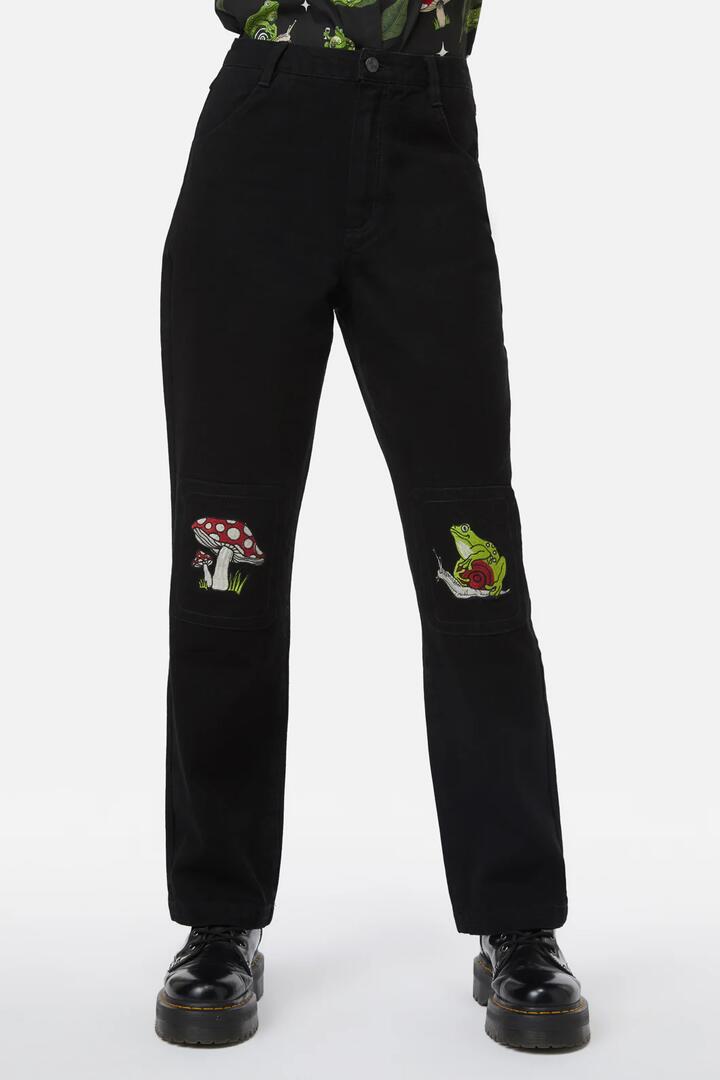 Image of a model wearing Denim. Productname: Frog Patch Jean in Black colour by brand - Black Friday