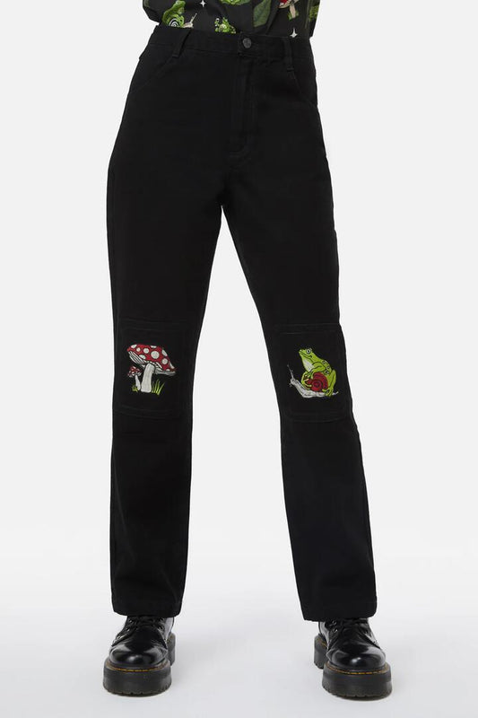 Image of a model wearing Denim. Productname: Frog Patch Jean in Black colour by brand - Black Friday