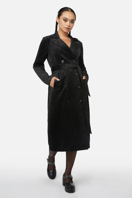 Image of a model wearing Outerwear. Productname: Snail Mail Coat in Black colour by brand - Black Friday