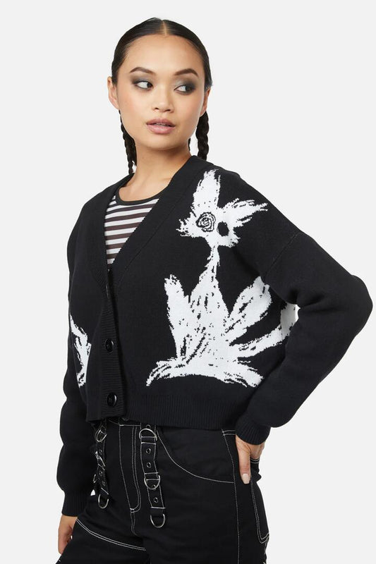Image of a model wearing Outerwear. Productname: Kitty Cardigan in Black colour by brand - Black Friday