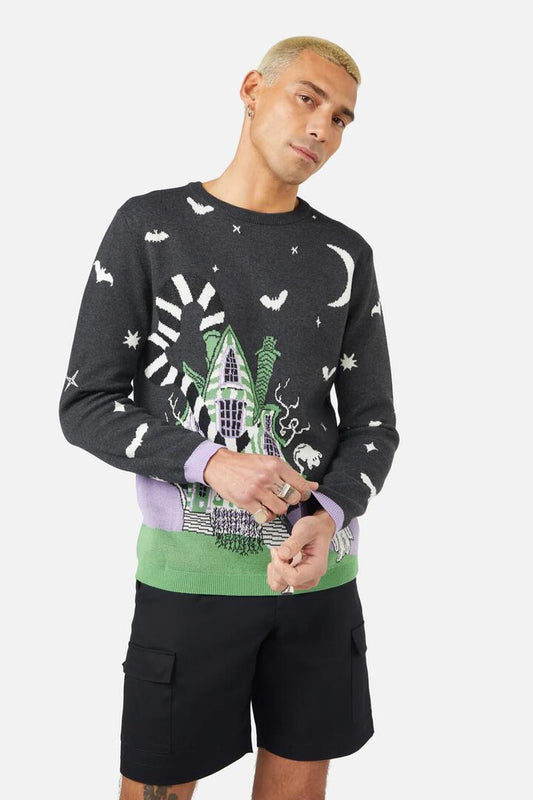 Image of a model wearing Tops. Productname: Spooky Scene Knit in Multi colour by brand - Black Friday