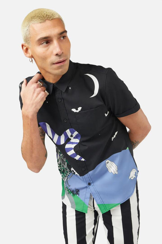 Image of a model wearing Tops. Productname: Spooky Scene SS Shirt in Multi colour by brand - Black Friday