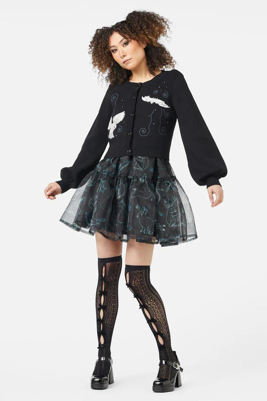 Image of a model wearing Outerwear. Productname: Night Flight Cardigan in Black colour by brand - Black Friday