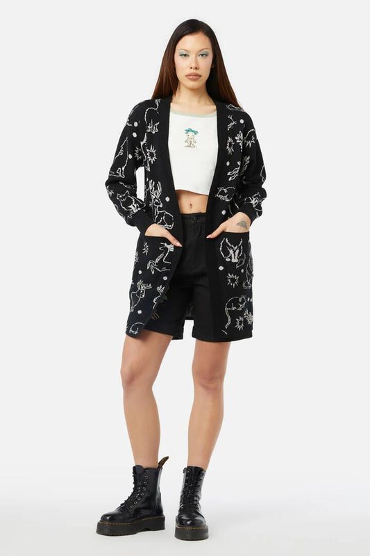 Image of a model wearing Outerwear. Productname: Aura Cardigan in Black colour by brand - Black Friday