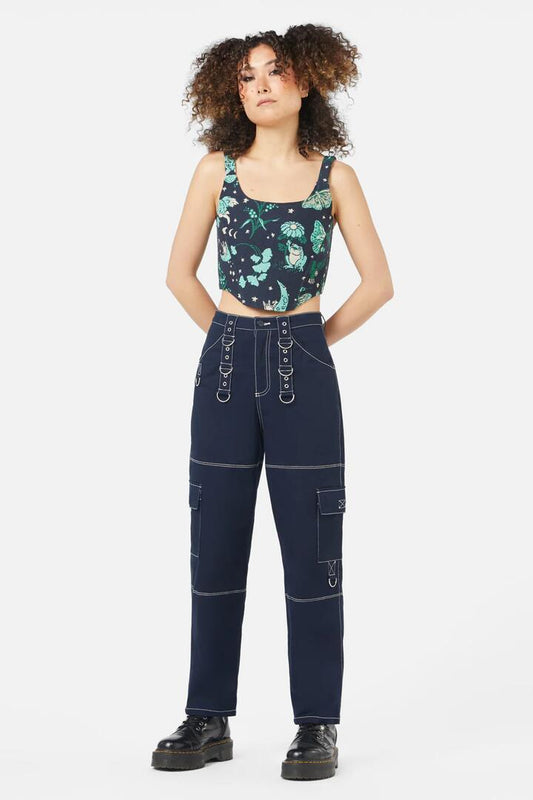 Image of a model wearing Pants. Productname: Moth Pant in Midnight colour by brand - Black Friday
