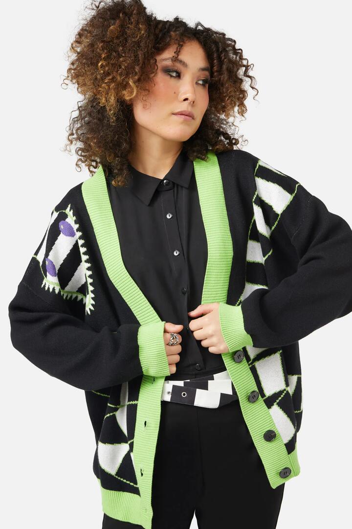 Image of a model wearing Outerwear. Productname: R.I.P Cardigan in Black colour by brand - Black Friday