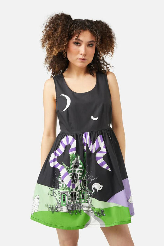 Image of a model wearing Dress. Productname: Spooky Scene Dress in Multi colour by brand - Black Friday
