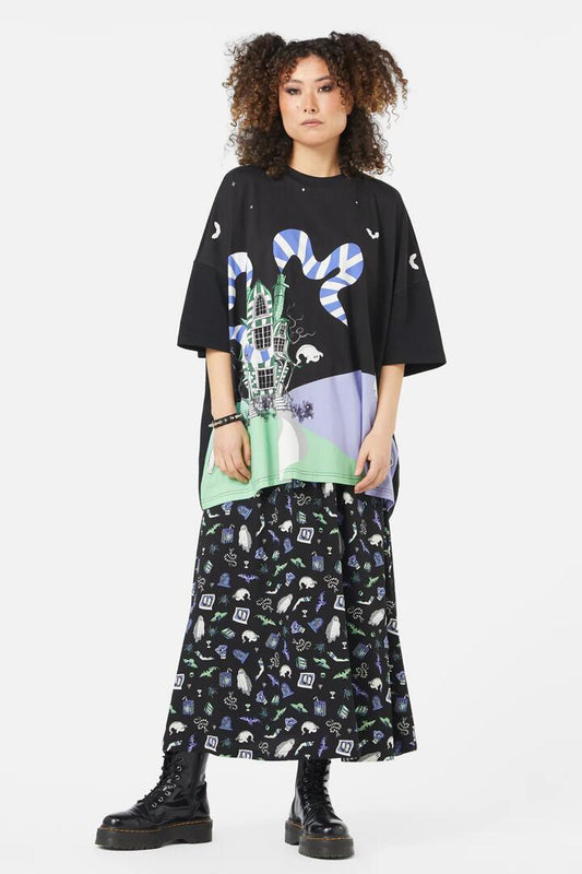 Image of a model wearing Tops. Productname: Spooky Scene Tee in Black colour by brand - Black Friday