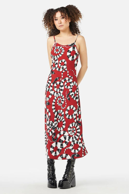 Image of a model wearing Dress. Productname: Poisonous Dress in Red colour by brand - Black Friday