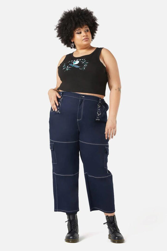 Image of a model wearing Pants. Productname: Curve Moth Pant in Midnight colour by brand - Black Friday