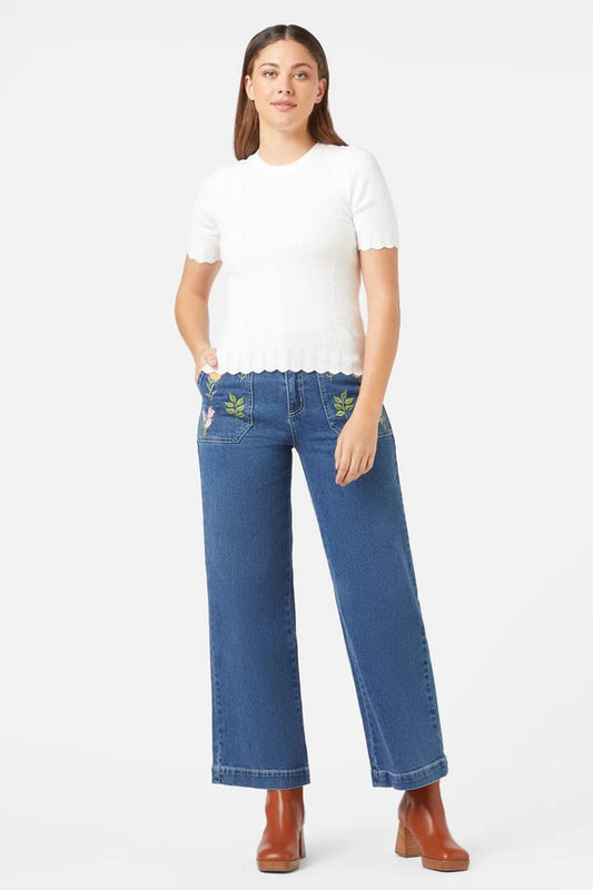 Image of a model wearing Tops. Productname: Zoe Knit Top in Blue colour by brand - Princess Highway