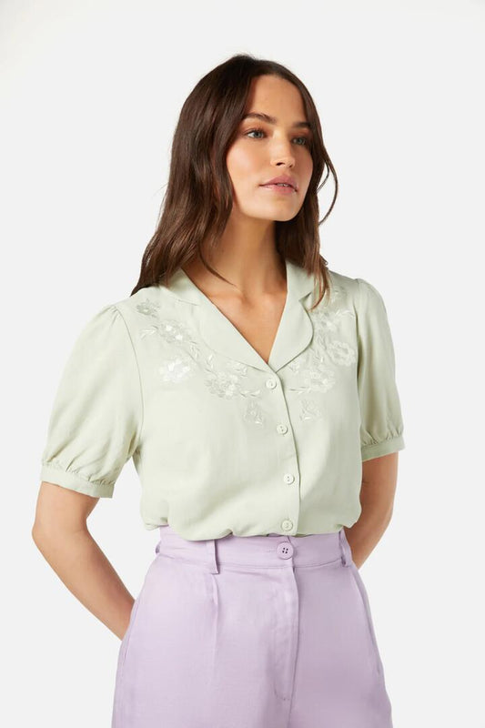Image of a model wearing Tops. Productname: Juniper Blouse in Mint colour by brand - Princess Highway