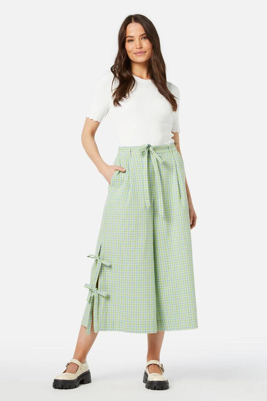 Image of a model wearing Skirts. Productname: Spring Check Skort in Green colour by brand - Princess Highway