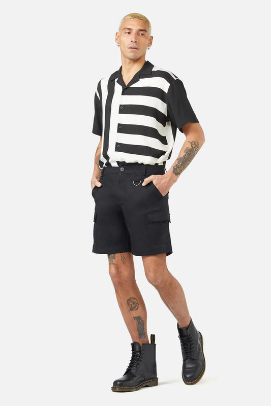 Image of a model wearing Shorts. Productname: Spooky Unisex Short in Black colour by brand - Black Friday