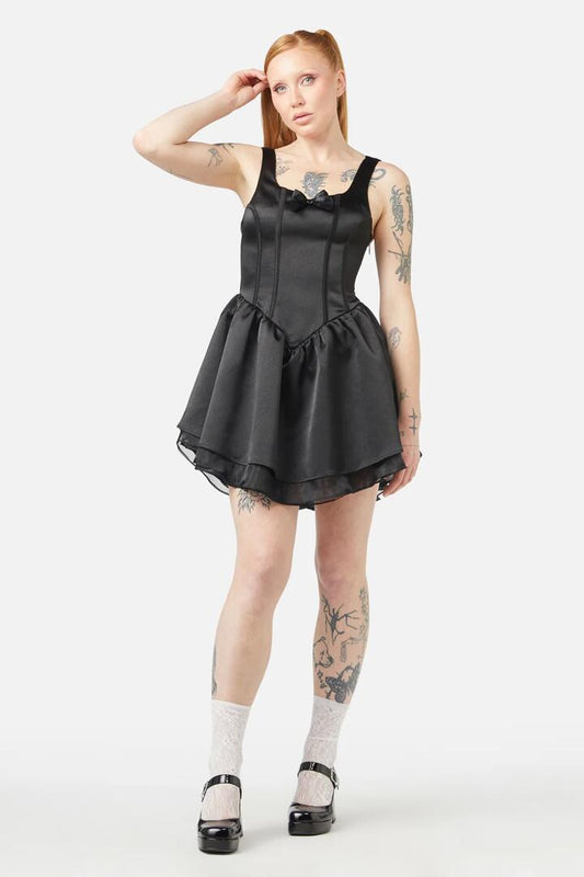 Image of a model wearing Dress. Productname: Lucid Dream Corset Dress in Black colour by brand - Dangerfield