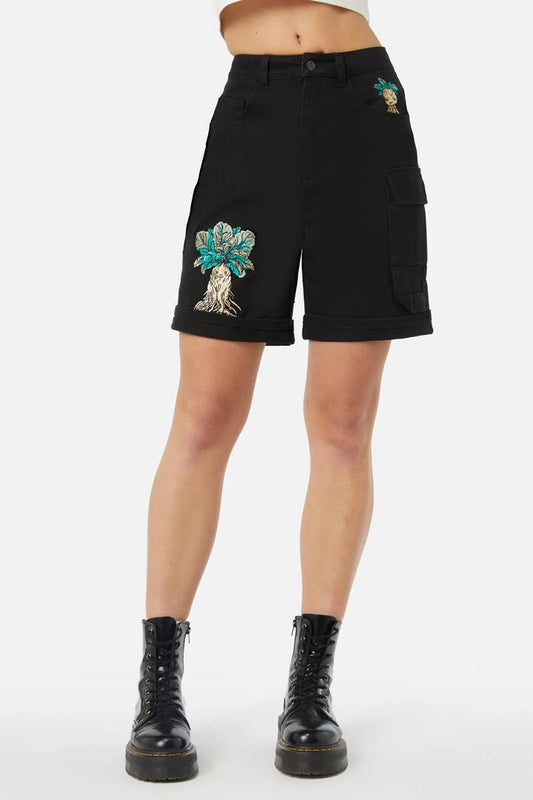 Image of a model wearing Shorts. Productname: Cutie Mandrake Short in Black colour by brand - Black Friday