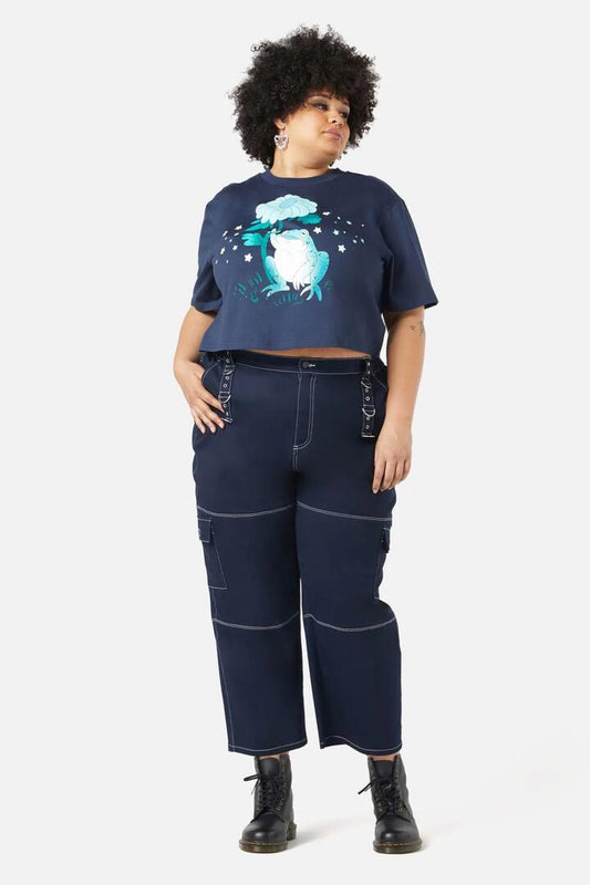 Image of a model wearing Tops. Productname: Curve Nocturnal Frog Tee in Navy colour by brand - Black Friday