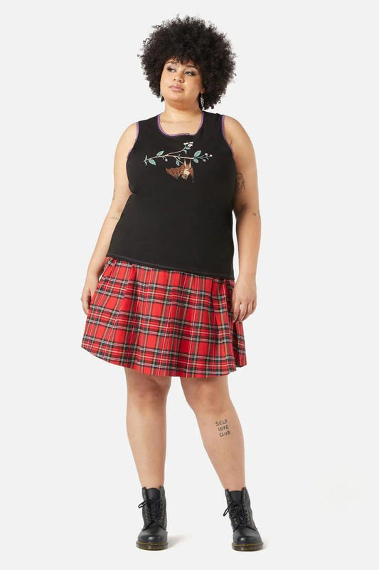 Image of a model wearing Tops. Productname: Curve Old World Embroidered Tank in Black colour by brand - Dangerfield