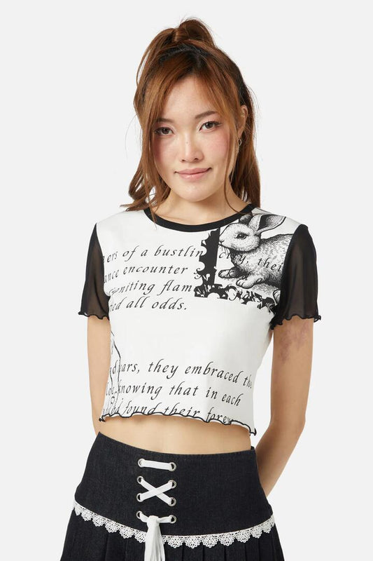 Image of a model wearing Tops. Productname: Old Postal Contrast Baby Tee in White/Black colour by brand - Dangerfield