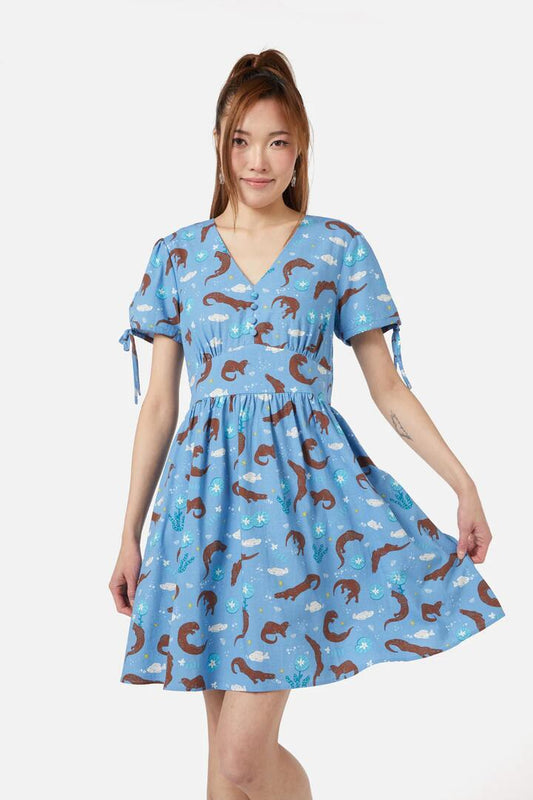 Image of a model wearing Dress. Productname: Otterly Adorable Dress in Blue colour by brand - Dangerfield