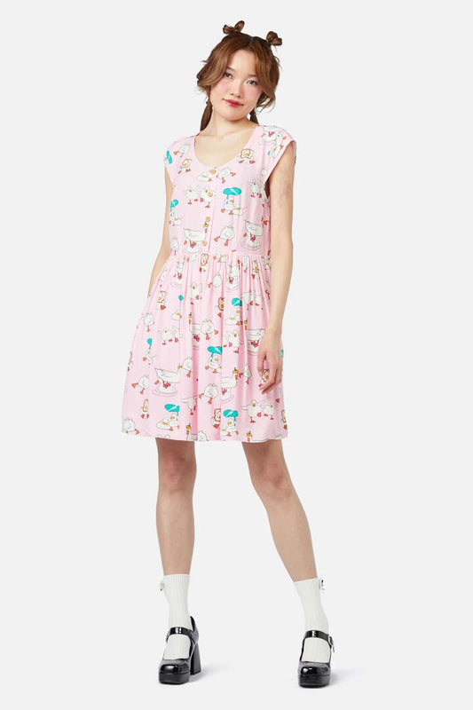 Image of a model wearing Dress. Productname: Puddle Duck Dress in Pink colour by brand - Dangerfield