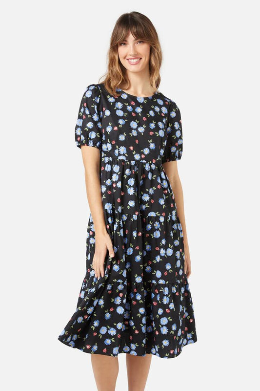 Image of a model wearing Dress. Productname: Ladybird Midi Dress in Black colour by brand - Princess Highway