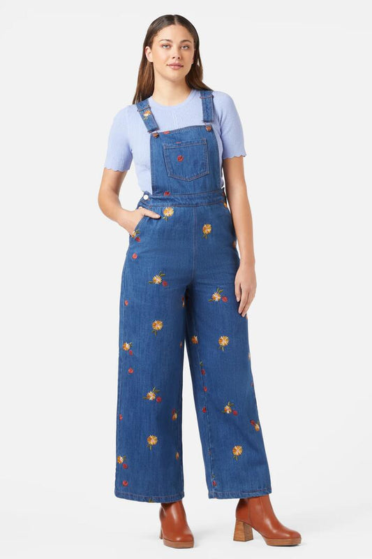 Image of a model wearing Pants. Productname: Little Ladybird Overall in Mid Denim colour by brand - Princess Highway