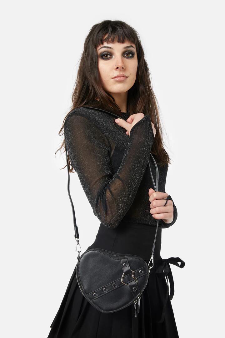 Image of Bags. Productname: Heart Cross Body Bag in Black colour by brand - Black Friday