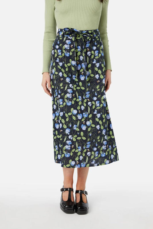 Image of a model wearing Skirts. Productname: Sweet Pea Skirt in Navy colour by brand - Princess Highway