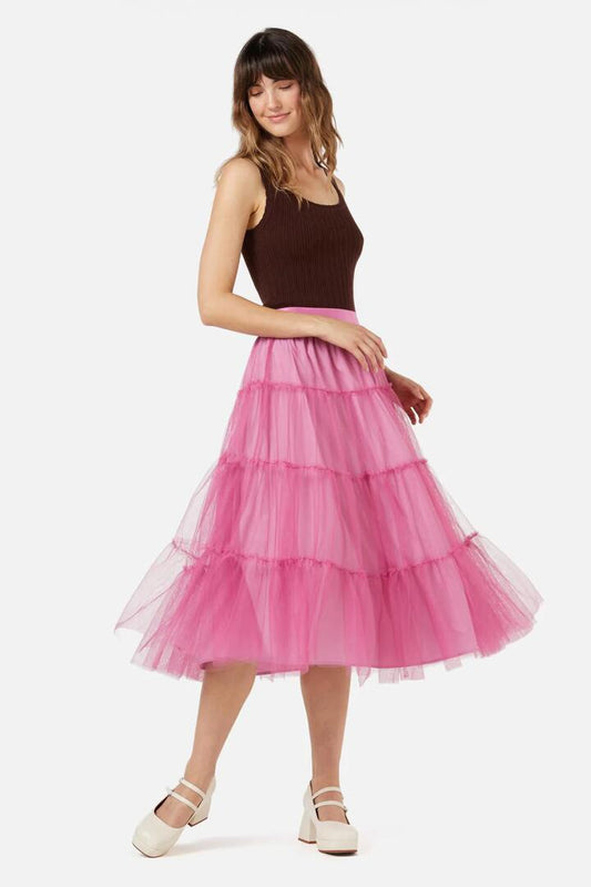 Image of a model wearing Skirts. Productname: Vera Tulle Skirt in Rose colour by brand - Princess Highway