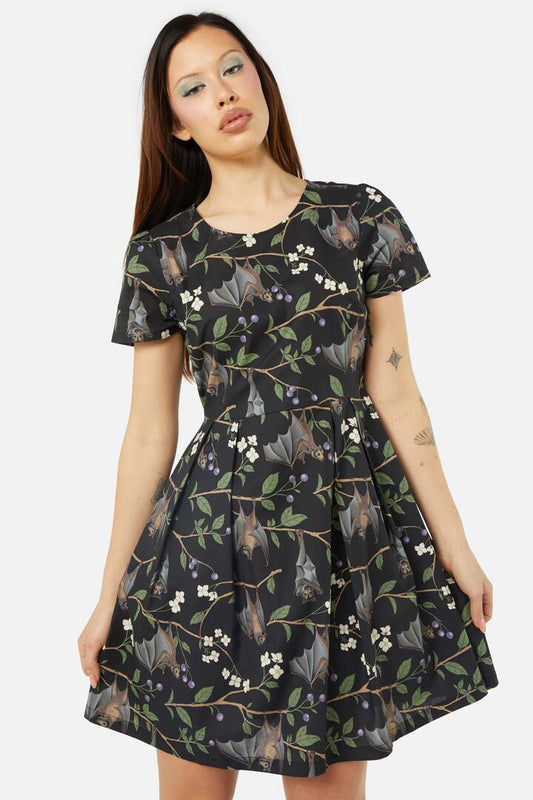 Image of a model wearing Dress. Productname: Old World Printed Dress in Black colour by brand - Dangerfield